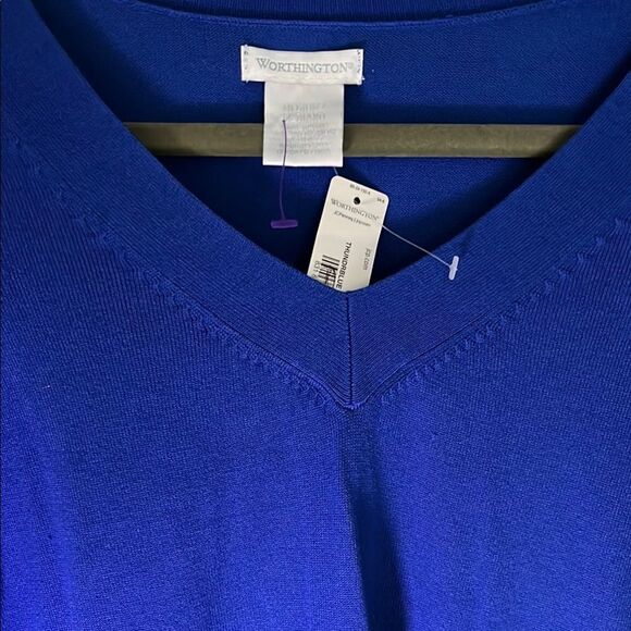 Worthington Thunder Blue Long Sleeve V Neck Fine Knit Sweater NWT Super … - Picture 3 of 11